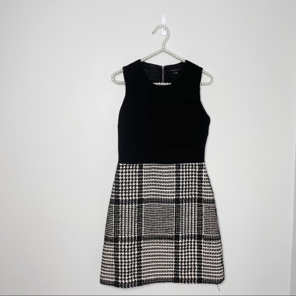 Theory Raneid Houndstooth Tweed Colorblock Dress